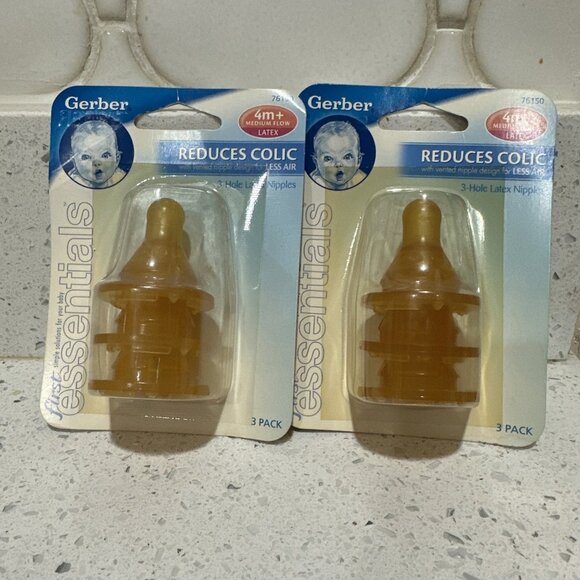 Gerber Other - 2-Gerber  latex Three Hole Rubber Baby Bottle Nipples 3 Pack Infant